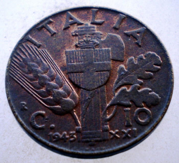 1.731 ITALIA WWII VITTORIO EMANUELE III 10 CENTESIMI 1943 R XF