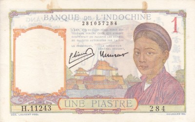 INDOCHINA 1 piastre ND (1946) XF+!!! foto