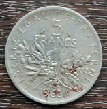 (A289) MONEDA DIN ARGINT FRANTA - 5 FRANCS 1963, SEMANATOAREA, 12 GRAME, AG 835, Europa