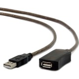 Cablu prelungitor activ USB 2.0, lungime 10 m, Cablexpert, conectori USB A tata la USB A mama, negru