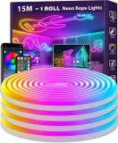 Cumpara ieftin Banda LED neon AILBTON de 15 m, benzi flexibile, control cu aplicatie/telecomanda, moduri multiple, lumini RGB IP65 de exterior