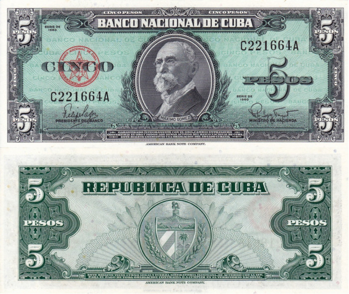 CUBA 5 pesos 1960 UNC!!!