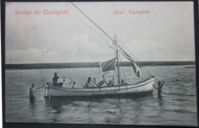 SV * Romania SALUTARI DIN TECHIRGHIOL * Ambarcatiune pe Lac * 1910 foto