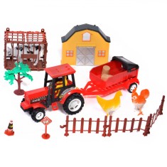 Set Jucării Ferma, Tractor cu Remorcă și Animale, Multicolor, 15 Piese