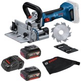 Bosch GFF 18V-22 + 1600A00B8J - Masina de frezat pentru dibluri plate 22 mm + Set 2 acumulatori si incarcator Li-Ion 18 V 5 Ah