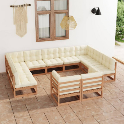 vidaXL Set mobilier grădină cu perne, 11 piese, maro, lemn masiv pin foto