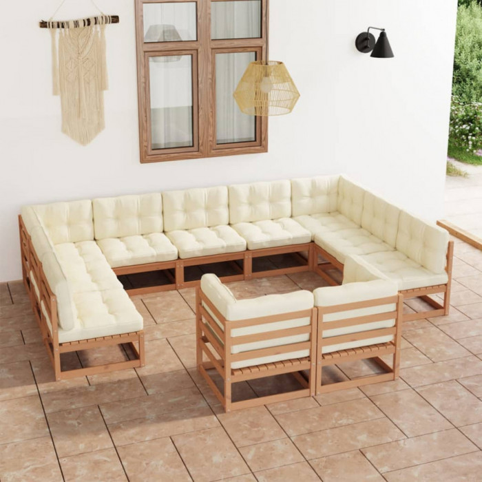 Set mobilier gradina cu perne, 11 piese, maro, lemn masiv pin GartenMobel Dekor