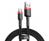 CABLU alimentare si date Baseus Cafule, Fast Charging Data Cable pt. smartphone, USB la USB Type-C, 100W, braided, 2m, rosu + negru &quot;CATKLF-C91&quot; (timb