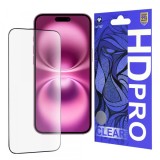 Folie de protectie Ecran Lito HD Pro Clear pentru Apple iPhone 16 Plus, Sticla Securizata, Full Glue, Neagra