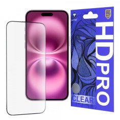 Folie de protectie Ecran Lito HD Pro Clear pentru Apple iPhone 16 Plus, Sticla Securizata, Full Glue, Neagra