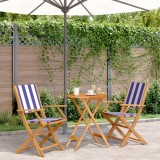 VidaXL Set mobilier bistro, 3 piese, textil albastru alb/lemn masiv