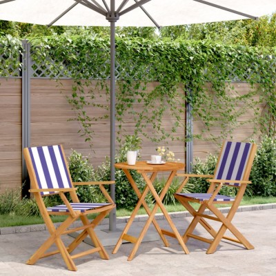 vidaXL Set mobilier bistro, 3 piese, textil albastru alb/lemn masiv foto