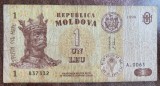 B11 - Bancnota foarte veche - Moldova - 1 leu - 1999