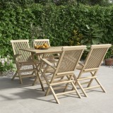 Set mobilier gradina vidaXL, 5 piese, lemn masiv tec gri, pliabil, masa 120cm, scaune cu spatar