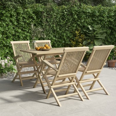 vidaXL Set mobilier de grădină, 5 piese, gri, lemn masiv de tec foto