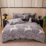 Cumpara ieftin Lenjerie de pat dublu cocolino,4 piese cu elastic,gri cu frunze si caprioare-A955, Jojo Home