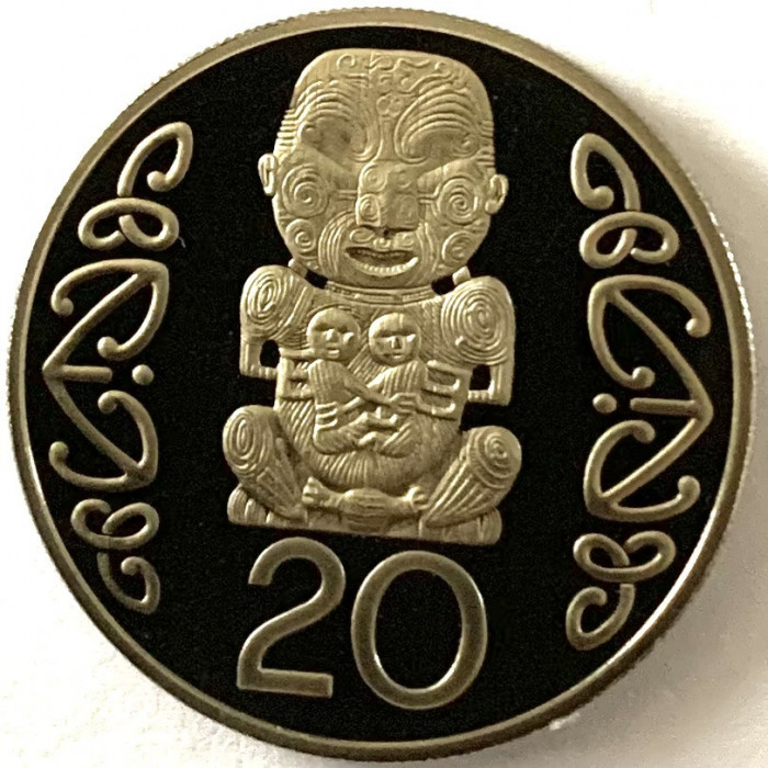 NOUA ZEELANDA 20 CENTS 1995 PROOF,( Sculptură maori reprezent&acirc;nd Pukaki),KM#81