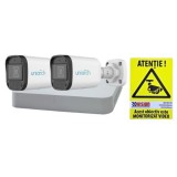 Kit supraveghere simplu IP 2 camere Uniarch 4MP IR 30m Lentila 2.8mm PoE Microfon IP67, NVR 4 Canale PoE 4K 8MP + CADOU Autocolant Rovision SafetyGuar