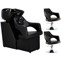 Set spălătorie de coafură Leia + 2 x scaune de frizerie pivotant hidraulic bol mobil din ceramică ac