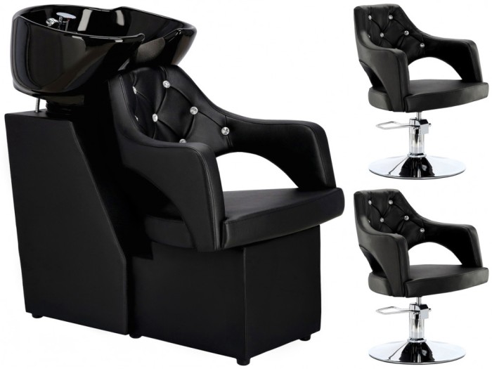 Set spălătorie de coafură Leia + 2 x scaune de frizerie pivotant hidraulic bol mobil din ceramică ac