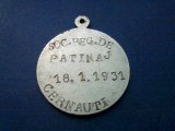 Medalie Societatea Patinaj Cernauti 1931, Alama Argintata, 27mm, Numismatica Romania