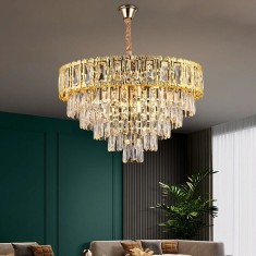 Candelabru Cristal BELVEDERE Magno 8xE14, Diametru 60cm, Auriu Lucios, Inaltime Reglabila