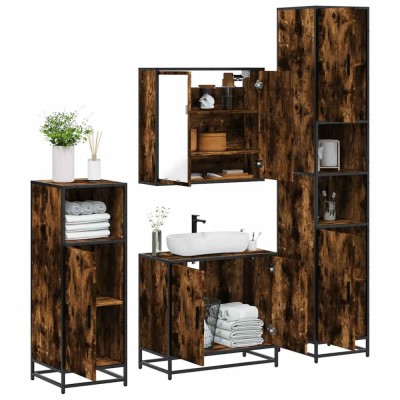 vidaXL Set de mobilier de baie 4 piese Lemn prelucrat de stejar afumat 3301187 foto