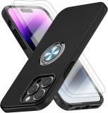 Set de husa cu 2 folii de protectie pentru iPhone 14 Pro Giolus, sticla securizata/TPU, negru, 6,1 inchi