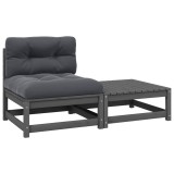 vidaXL Set mobilier de grădină cu perne, 2 piese, gri, lemn masiv pin