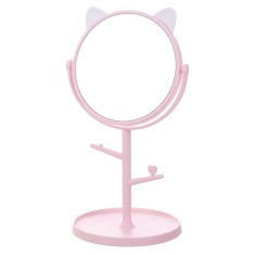 Oglina cosmetica cu picior, flippy, hd, rotire 360 grade, 15 cm diametru, suport bijuterii baza rotunda + 2 brate, model cu urechi, 31 x 14.5 x 15 cm,