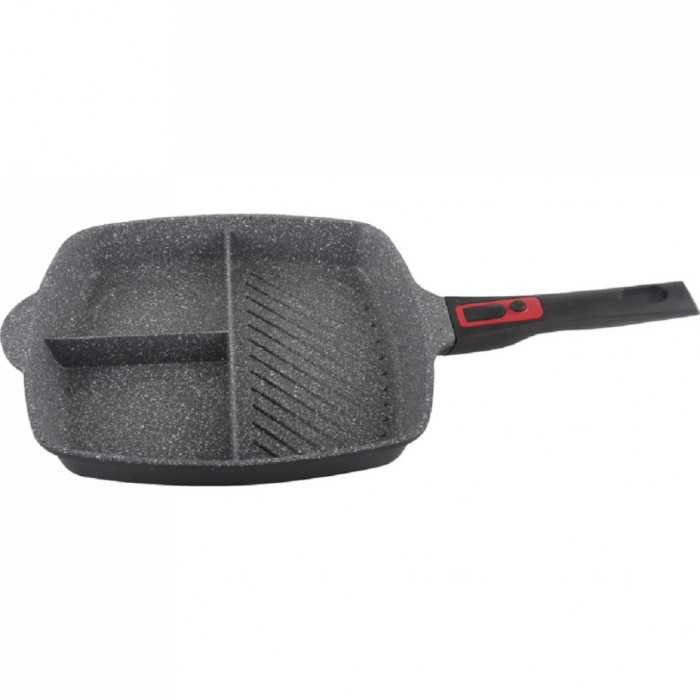 Tigaie grill 3in1 Zilan ZLN-3352, 28 cm, Material aluminiu, Interior granit, Maner soft touch detasabil, Compatibil inductie