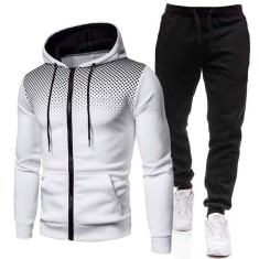 Trening de barbati MBrands cu fermoar si gluga, culoare alb XXXL