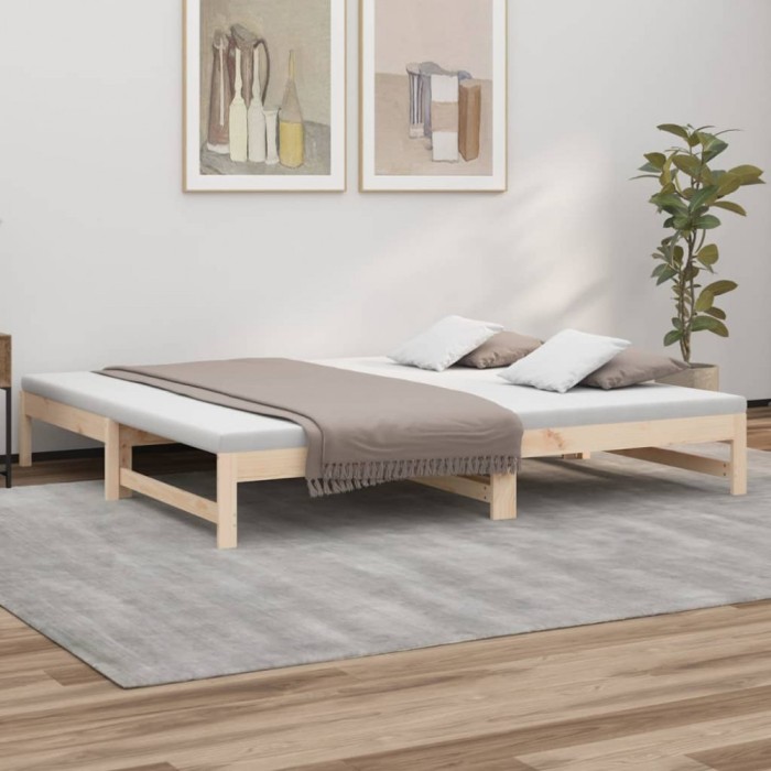 Pat de zi extensibil, 2x(90x200) cm, lemn masiv de pin
