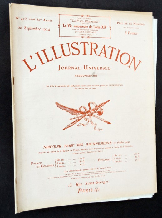 Revista L&#039;Illustration NR. 4255 Franta 1924 / 20 sept.