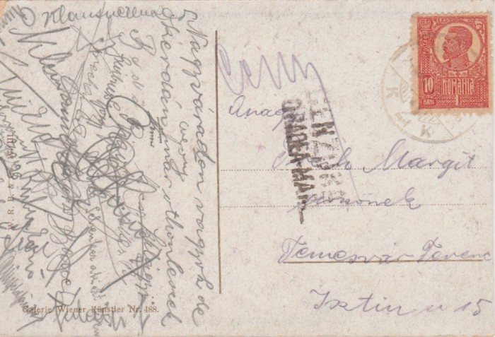 1920 CPI Oradea - Timisoara, 10b Ferdinand bust mare hartie de razboi, cenzura
