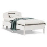 Cadru de pat cu tablie, alb, 75x190 cm, lemn masiv de pin GartenMobel Dekor, vidaXL