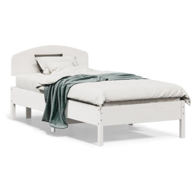 vidaXL Cadru de pat cu tăblie, alb, 90x190 cm, lemn masiv pin foto