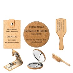 Kit de Urgenta Personalizat pentru NaE a , Perie din Bambus, Oglinda Eco E i Set Manichiura cu Nume E i Data Nuntii