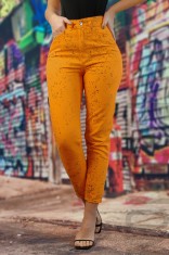 F925-19 Blugi drepti cu talie inalta din denim