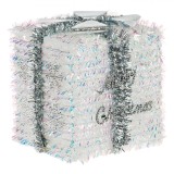 Decorațiune Crăciun, Model Cadou, Beteală Albă, Fundă Argintie, Dimensiuni 13x13x13cm, Oem