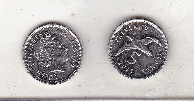 bnk mnd Falkland Islands 5 pence 2011 unc , fauna