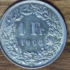 Elvetia - moneda de colectie argint - 1 franc 1963 xf+/aunc - absolut superba !