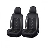 Huse auto premium 5 locuri Carguard Deluxe piele ecologica perforata si textil - negru gri - alb