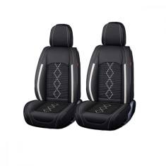 Huse auto premium 5 locuri Carguard Deluxe piele ecologica perforata si textil - negru gri - alb