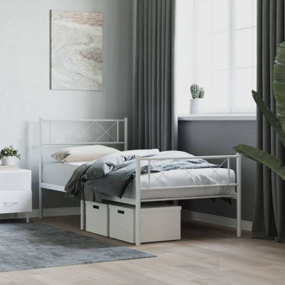 vidaXL Cadru de pat metalic cu tăblie de cap/picioare, alb, 75x190 cm foto