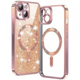 Husa MagSafe pentru Apple iPhone 14, Techsuit, Luxury Glitter, Roz Aurie