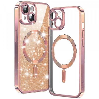 Husa MagSafe pentru Apple iPhone 15, Techsuit, Luxury Glitter, Roz Aurie foto