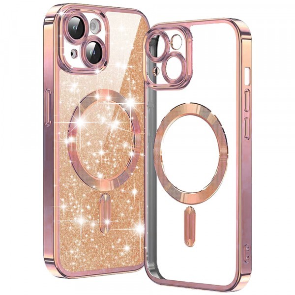 Husa MagSafe pentru Apple iPhone 15, Techsuit, Luxury Glitter, Roz Aurie