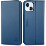 Husă compatibilă cu iPhone 15, husă de protecție [piele naturală de vită] [rezistentă la șocuri] [funcție suport] [slot pentru carduri] husă magnetică