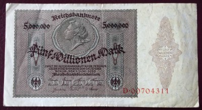 Germania 5.000.000 5000000 mark 5 milionen 1923 seria 311 ** foto